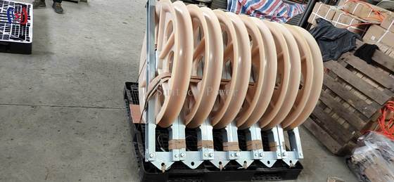 ลูกรอกสำหรับร้อยสายไฟฟ้าขนาด 760x120x480 มม. รับน้ำหนัก 50-150KN และรัศมีการโค้งงอ R570 สำหรับการร้อยสายไฟฟ้าแรงสูง