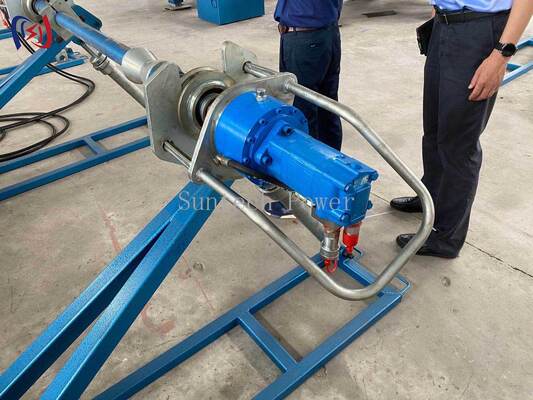 ขาตั้งม้วนสายไฟไฮดรอลิก รับน้ำหนักม้วนสูงสุด 5000-7000 กก. ความเร็วสูงสุด 45 รอบต่อนาที สำหรับการวางสายเหนือศีรษะ