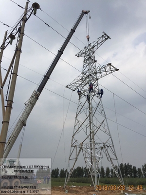 110KV 132KV เหล็กชุบสังกะสีแองเจิลเหล็ก Lattice Transmission Line Tower