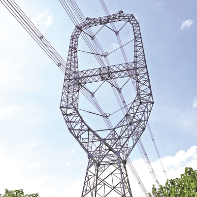 110KV 132KV เหล็กชุบสังกะสีแองเจิลเหล็ก Lattice Transmission Line Tower